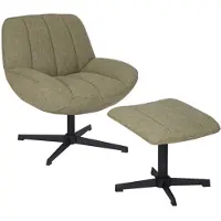 Livin24 Bronx71 Sessel mit Hocker Santa Leinen drehbar olivgrün