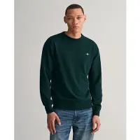 Gant für Herren. 87211 Pullover mit Rundhalsausschnitt aus sehr feiner grüner Schafwolle (XXL), Lässig, Marine
