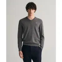Gant für Herren. 87212 Grauer Pullover mit V-Ausschnitt (M), Lässig, Wolle