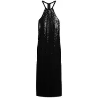 Superdry für Damen. W8011581A Midikleid mit Neckholderausschnitt aus schwarzen Pailletten (M), Party, Polyester, Ärmellos / Hosenträger