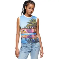 Superdry für Damen. W6011959A Tank-Top mit weißem Unterdruck (XS), Lässig, Baumwolle, Ärmellos / Hosenträger