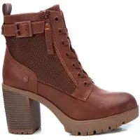 Refresh für Damen. 17123201-CAMEL Stiefelette mit Schnalle -Höhe Absatz 8cm- braun (38), 5 bis 8 cm, Schnürsenkel, Reißverschluss, Lässig, K