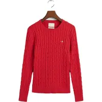 Gant für Damen. 4800100 Pullover mit Rundhalsausschnitt aus rotem Baumwoll-Rippstrick mit ecrufarbenen Rippenbündchen (S), Lässig, Baumwolle