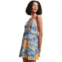 Superdry für Damen. W8011400A Mehrfarbig bedrucktes Lingerie-Minikleid (M), Blau, Lässig, Viskose, Ärmellos / Hosenträger