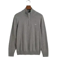 Gant für Herren. 8030564 Klassischer Baumwollpulli mit grauem halben Reißverschluss (S), Lässig, Baumwolle