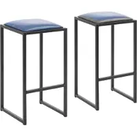Royal Catering Loft-Barhocker aus Metall mit schwarz-blauer Polsterung – 2 Stk.