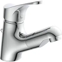 Schutte Waschtischarmatur SCHÜTTE "Attica", grau (chromfarben), B:5,5cm H:16cm T:17cm, Messing, Armaturen, Waschtischarmatur, mit herausziehbarer Brause und Zugstange, Wasserhahn, Mischbatterie, Topseller
