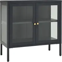 Möbelando Sideboard "Hallgarten" aus Pulverbeschichteter Stahl, gehärtetes Glas in Anthrazit. Abmessungen (B/H/T) 70x70x35 cm