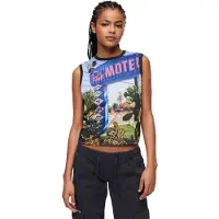 Superdry für Damen. W6011959A Tank-Top mit schwarzem Unterdruck (L), Lässig, Baumwolle, Ärmellos / Hosenträger