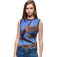 Superdry für Damen. W6011959A Tank-Top mit schwarzem Unterdruck (M), Lässig, Baumwolle, Ärmellos / Hosenträger