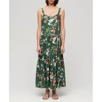 Superdry für Damen. W8011725A Langes Stufenkleid aus grünem Stoff (M), Lässig, Viskose, Ärmellos / Hosenträger