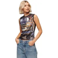 Superdry für Damen. W6011959A Tank-Top mit schwarzem Unterdruck (S), Lässig, Baumwolle, Ärmellos / Hosenträger