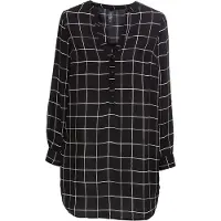 Bonprix Longbluse , Damen, Gr. 34, schwarz (schwarz, weiß kariert), Obermaterial: 100% Polyester, gerade, Blusen Longbluse, gerade Passform, mit Umlegekragen, mit tiefem V-Ausschnitt