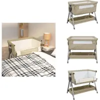 vidaXL Babybett mit Matratze Taupe Leinenstoff - Baby- & Kleinkinderbetten