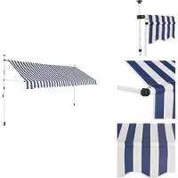 vidaXL Einziehbare Markise Handbetrieben 350 cm Blau/Weiß Gestreift - Markisen