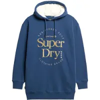 Superdry für Damen. W8011756A Kleid mit Kapuze und metallischem Luxe-Logo blau (L/XL), Lässig, Baumwolle, Langarm, Nachhaltig
