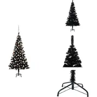 vidaXL Künstlicher Weihnachtsbaum Beleuchtung & Kugeln Schwarz 180 cm - Weihnachtsbäume