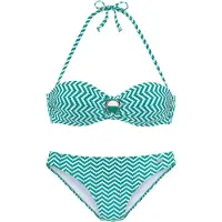 Jette Bügel-Bandeau-Bikini , Damen, Gr. 36, Cup A, grün (grün, weiß), Polyamid, bedruckt, Bikini-Sets Bügel-Bandeau-Bikini, mit Zier-Accessoires