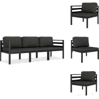 vidaXL 3-tlg. Garten-Lounge-Set mit Kissen Aluminium Anthrazit - Gartenmöbel-Sets