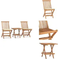 vidaXL 3-tlg. Garten-Essgruppe mit Kissen Klappbar Massivholz Teak - Gartenmöbel-Sets