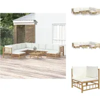 vidaXL 11-tlg. Garten-Lounge-Set mit Cremeweißen Kissen Bambus - Gartenmöbel-Sets