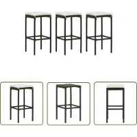 The Living Store Barhocker mit Kissen 3 Stk. Braun Poly Rattan