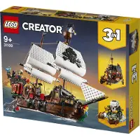 LEGO Creator 3-in-1 Piratenschiff Set, Spielzeug mit 3 Baumöglichkeiten, Baue in Piraten-Taverne oder Pirateninsel mit Totenkopf um, inklusive 3 Minifiguren für Rollenspiel-Abenteuer 31109