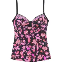 LASCANA Bügel-Tankini-Top "Bohemian", Damen, Gr. 42, Cup C, bunt (schwarz, pink), Recycling-Polyamid, Paisleymuster, bedruckt, Bikini-Oberteile Bügel-Tankini-Top, mit platzierten Streifen