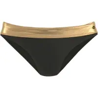 LASCANA Bikini-Hose "Elodie", Damen, Gr. 34, N-Gr, gold (schwarz, goldfarben), Recycling-Polyamid, unifarben mit Farbeinsatz, Badehosen Bikini-Hose, mit trendigem Materialeinsatz