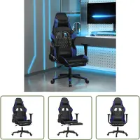 The Living Store Gaming-Stuhl mit Massage & Fußstütze Schwarz & Blau Kunstleder