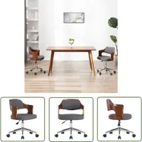The Living Store Drehbarer Bürostuhl Grau Bugholz und Stoff