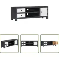 The Living Store TV-Schrank Handgeschnitzt Grau Weiß Massivholz Mango