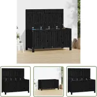 The Living Store Gartentruhe Schwarz 121x55x64 cm Massivholz Kiefer