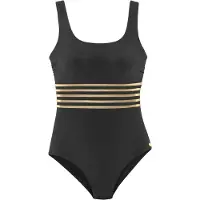 LASCANA Badeanzug "Elodie", Damen, Gr. 40, Cup B, gold (schwarz, goldfarben), Recycling-Polyamid, unifarben mit Farbeinsatz, Badeanzüge Badeanzug, mit trendigem Materialeinsatz, Topseller