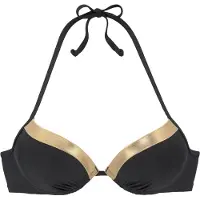 LASCANA Push-Up-Bikini-Top "Elodie", Damen, Gr. 38, Cup C, gold (schwarz, goldfarben), Recycling-Polyamid, unifarben mit Farbeinsatz, Bikini-Oberteile Push-Up-Bikini-Top, mit trendigem Materialeinsatz