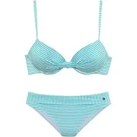 s.Oliver Bügel-Bikini , Damen, Gr. 42, Cup D, grün (mint, weiß), Recycling-Polyamid, gestreift, Bikini-Sets Bügel-Bikini, in Knoten-Optik