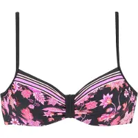 LASCANA Bügel-Bikini-Top "Bohemian", Damen, Gr. 46, Cup D, bunt (schwarz, pink), Recycling-Polyamid, Paisleymuster, bedruckt, Bikini-Oberteile Bügel-Bikini-Top, mit platzierten Streifen