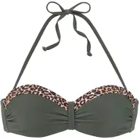 LASCANA Bügel-Bandeau-Bikini-Top "Adelin", Damen, Gr. 46, Cup C, grün (oliv, leo), Recycling-Polyamid, Animalprint, unifarben, Bikini-Oberteile Bügel-Bandeau-Bikini-Top, mit bedruckten Einsätzen