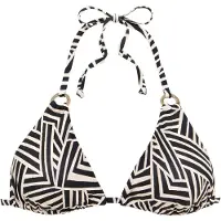 LASCANA Triangel-Bikini-Top "Cleo", Damen, Gr. 34, Cup A/B, beige (schwarz, creme), Recycling-Polyamid, bedruckt, Bikini-Oberteile Triangel-Bikini-Top, mit geometrischem Druck, Topseller