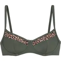 LASCANA Bügel-Bikini-Top "Adelin", Damen, Gr. 44, Cup F, grün (oliv, leo), Elasthan, Recycling-Polyamid, unifarben, Bikini-Oberteile Bügel-Bikini-Top, mit bedruckten Einsätzen