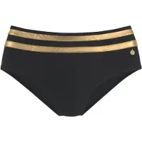 LASCANA Bikini-Hose "Elodie", Damen, Gr. 42, N-Gr, gold (schwarz, goldfarben), Recycling-Polyamid, unifarben mit Farbeinsatz, Badehosen Bikini-Hose, mit trendigem Materialeinsatz, Topseller
