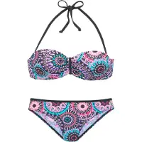 LASCANA Bügel-Bandeau-Bikini , Damen, Gr. 36, Cup D, lila (lila bedruckt), Recycling-Polyamid, bedruckt, Bikini-Sets Bügel-Bandeau-Bikini, mit kontrastfarbigen Details