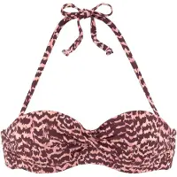 LASCANA Bügel-Bandeau-Bikini-Top "Holly", Damen, Gr. 38, Cup B, rot (bordeaux bedruckt), Recycling-Polyamid, bedruckt, Bikini-Oberteile Bügel-Bandeau-Bikini-Top, in Wickeloptik