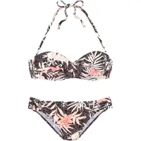 Buffalo Bügel-Bandeau-Bikini , Damen, Gr. 44, Cup E, bunt (braun, apricot), Recycling-Polyamid, bedruckt, floral, gepunktet, Bikini-Sets Bügel-Bandeau-Bikini, im Mustermix