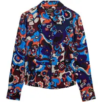 Superdry für Damen. W6011747A 70er Jahre blau bedrucktes Slim Fit Hemd (S), Lässig, Viskose, Langarm
