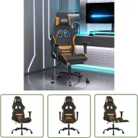The Living Store Gaming-Stuhl mit Massage & Fußstütze Schwarz und Orange Stoff