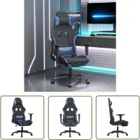 The Living Store Gaming-Stuhl mit Fußstütze Schwarz und Blau Stoff