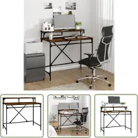 The Living Store Schreibtisch Räuchereiche 100x50x90 cm Holzwerkstoff und Eisen