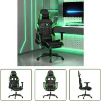 The Living Store Gaming-Stuhl mit Fußstütze Schwarz und Grün Kunstleder