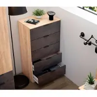 Dmora Kommode mit Schubladen Mesquite, Wöchentlich mit 5 Schubladen, Kommode für Schlafzimmer, Moderne wöchentlich, 60x40h110 cm, Eiche und Anthrazit